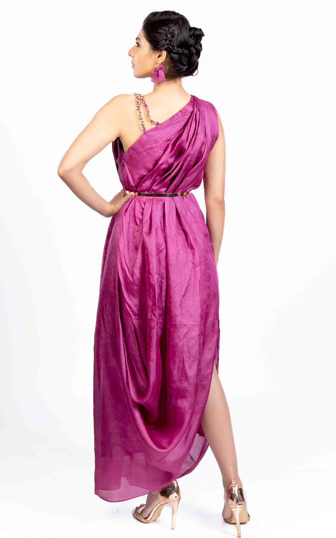Tussar Silk Pleated Drape Gown