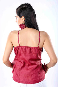 Thumbnail for Tussar Silk Bow Cascade Strappy Top
