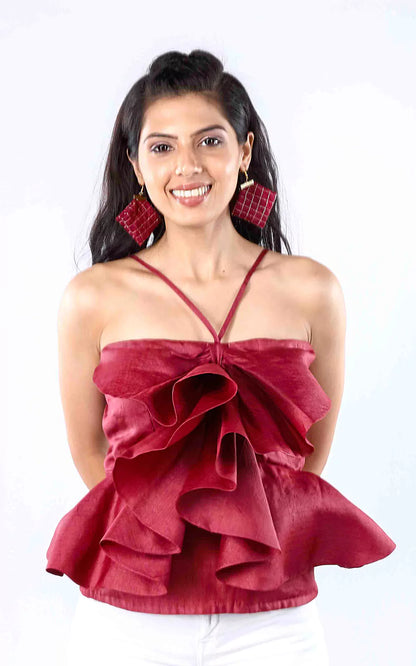 Tussar Silk Bow Cascade Strappy Top