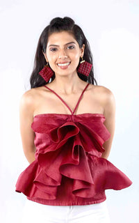 Thumbnail for Tussar Silk Bow Cascade Strappy Top