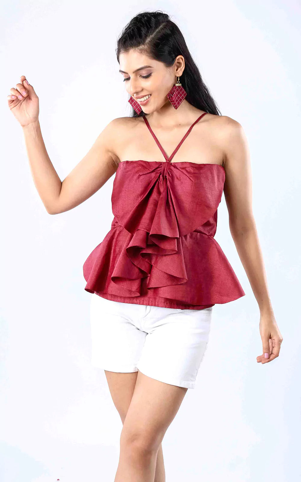 Tussar Silk Bow Cascade Strappy Top