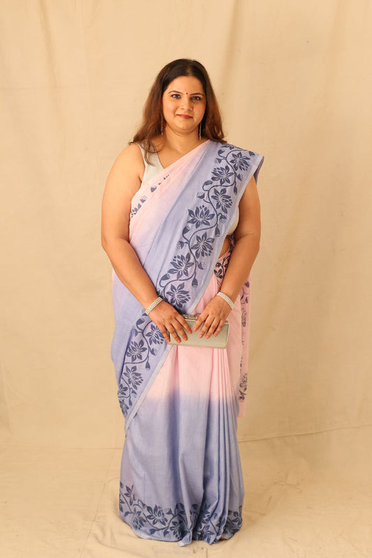 Royal Ombre Pure Cotton Border Printed Saree