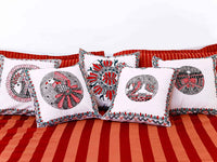 Thumbnail for Hand Painted Red & Black Design Madhubani Cushion Cover Pack Of 5