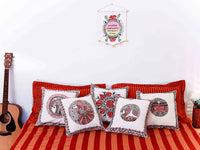 Thumbnail for Hand Painted Red & Black Design Madhubani Cushion Cover Pack Of 5