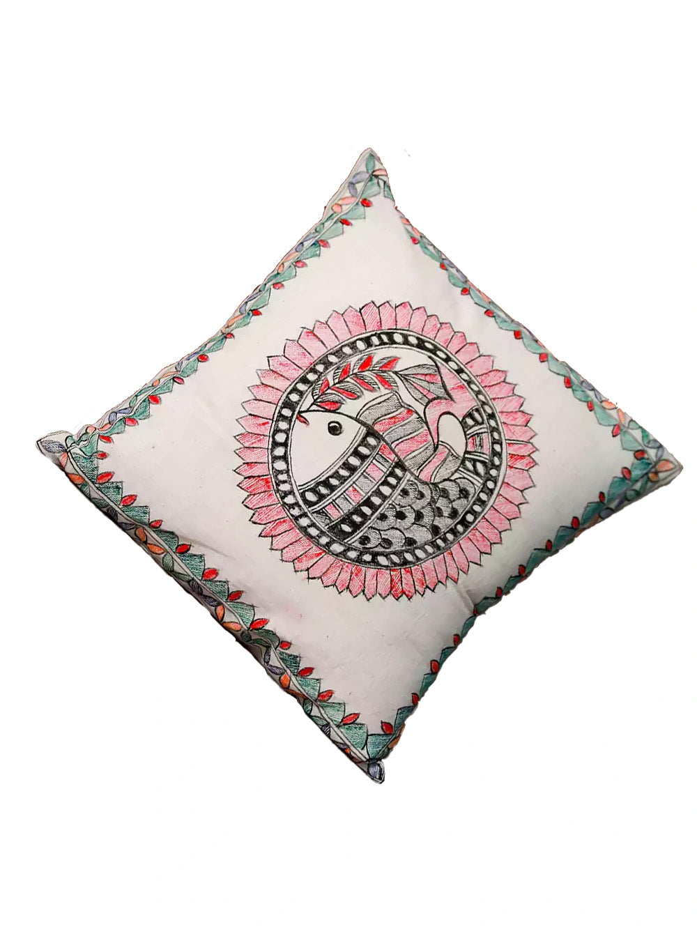 Hand Painted Fish Design Madhubani Cushion Cover