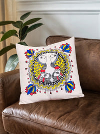 Thumbnail for Hand Painted Madhubani Fish & Lotus Art Cushion Cover Pack Of 2