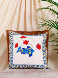 Thumbnail for Colorful Fish & Lotus Motif Hand Painted Madhubani Art Cushion Cover Pack Of 3