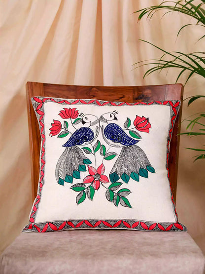 Beautiful Peacock In Madhubani Art Cushion Covers