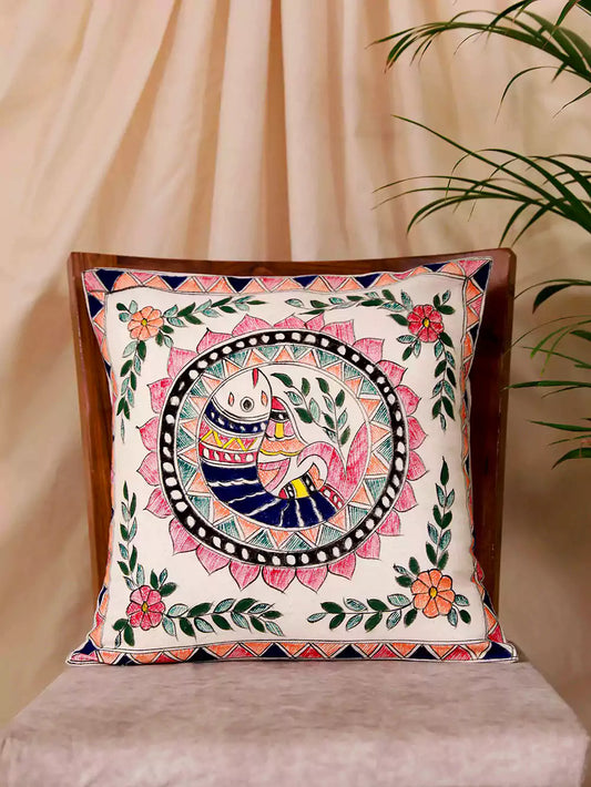 Madhubani Hand Painted Fish Motive cushion Cover