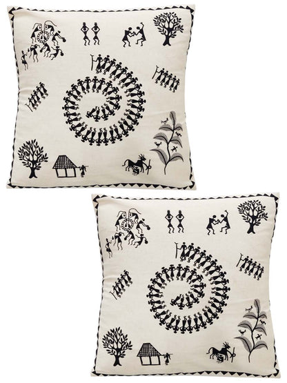 Warli Design Cotton Cushion Cover Pack Of 5