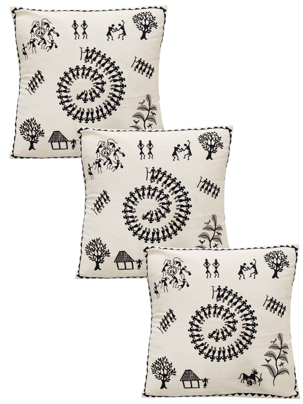 Warli Design Cotton Cushion Cover Pack Of 5