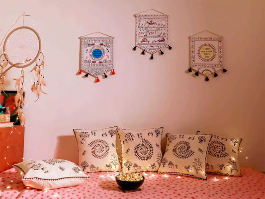 Warli Design Cotton Cushion Cover Pack Of 5