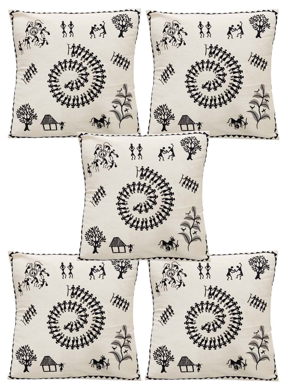 Warli Design Cotton Cushion Cover Pack Of 5