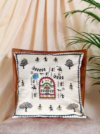 Thumbnail for 16 x 16 Warli Multicolored Hand Painted Cushion Cover