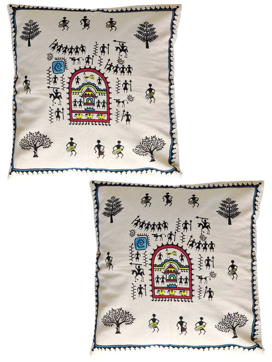 Pack Of 2 Warli Multicolored Hand Painted Cushion Cover