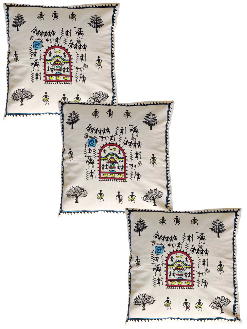 Pack Of 5 Warli Multicolored Hand Painted Cushion Cover