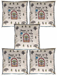 Thumbnail for Pack Of 5 Warli Multicolored Hand Painted Cushion Cover