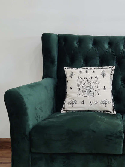 Warli Printed Cotton Cushion Cover