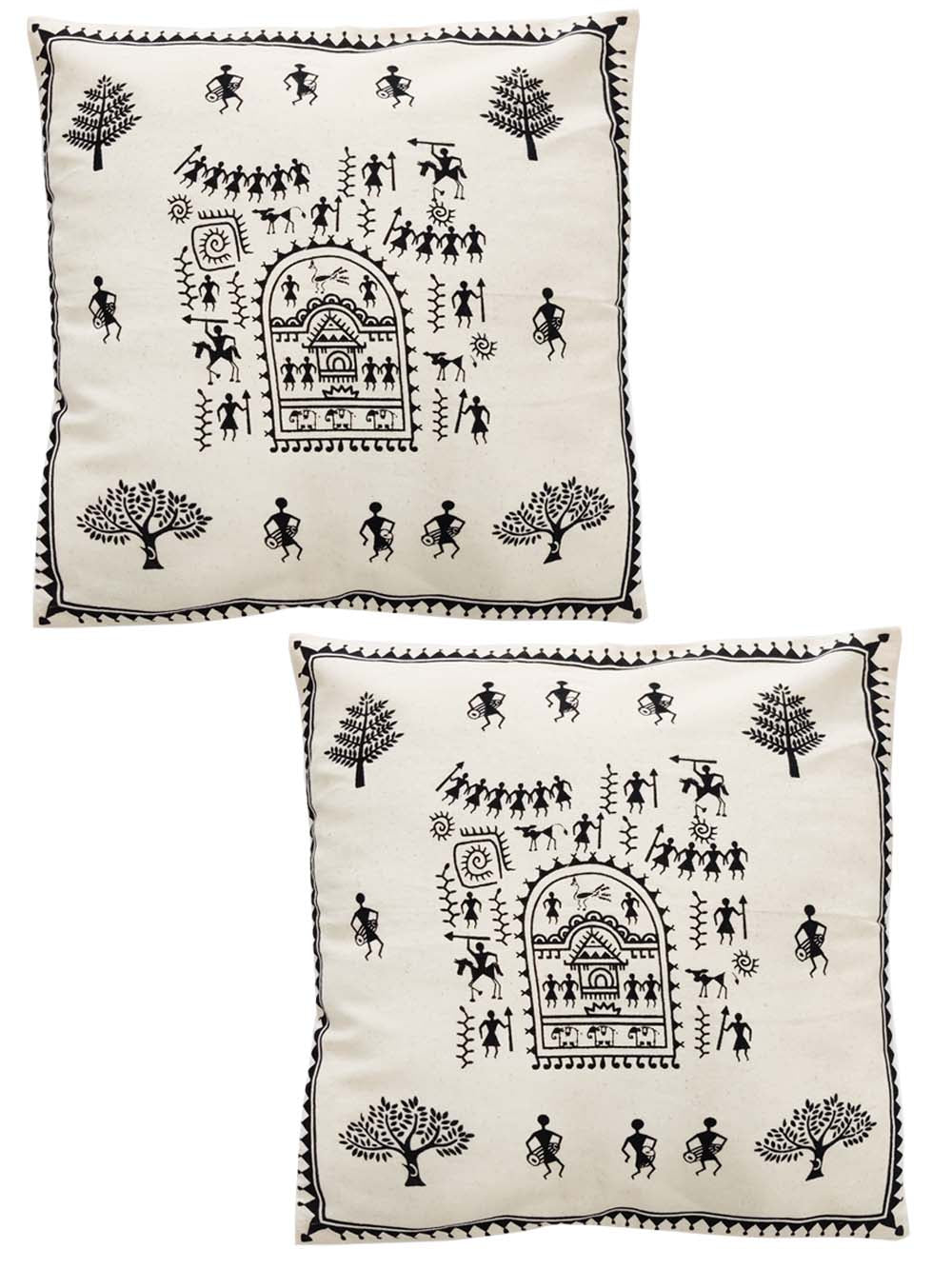 Warli Art Printed Cushion Cover Pack Of 5