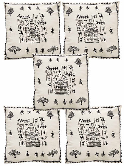 Warli Art Printed Cushion Cover Pack Of 5