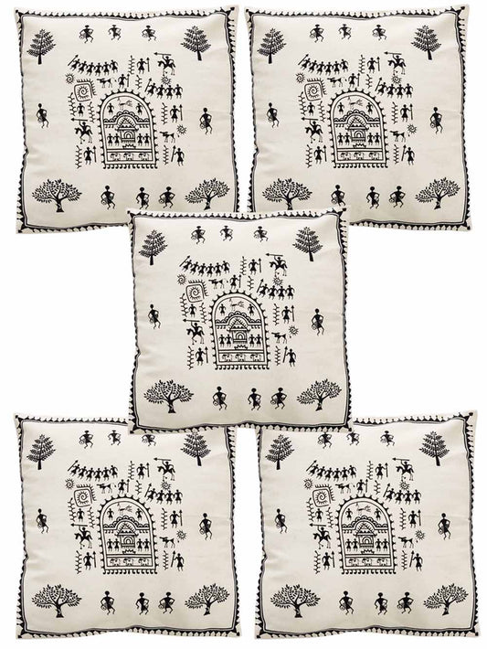 Warli Art Printed Cushion Cover Pack Of 5