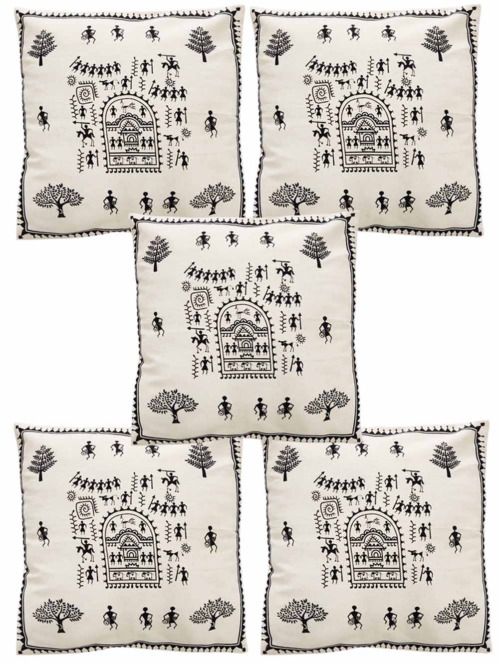 Warli Art Printed Cushion Cover Pack Of 5