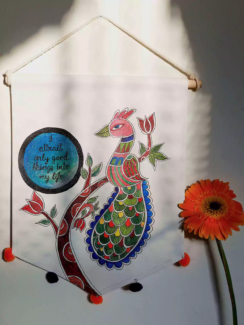 Set of 5 Madhubani Hand Painted Boho Home Decor Wall Hanging
