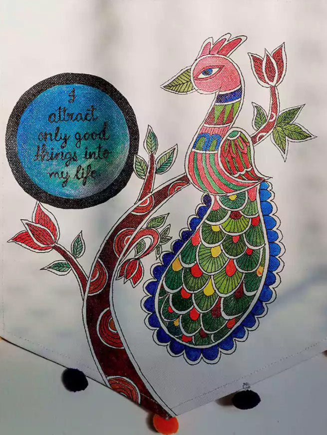 Madhubani Hand Painted Boho Decor Canvas Wall Hanging