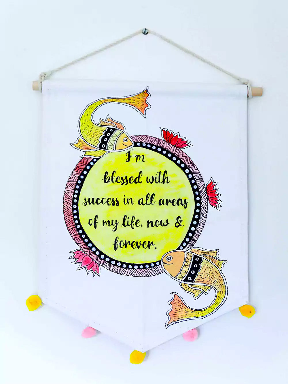 Set of 2 Madhubani Hand Painted Affirmation Canvas Wall Hanging