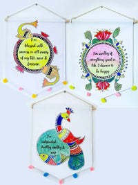 Thumbnail for Set of 3 Madhubani Hand Painted Home Decor Canvas Wall Hanging