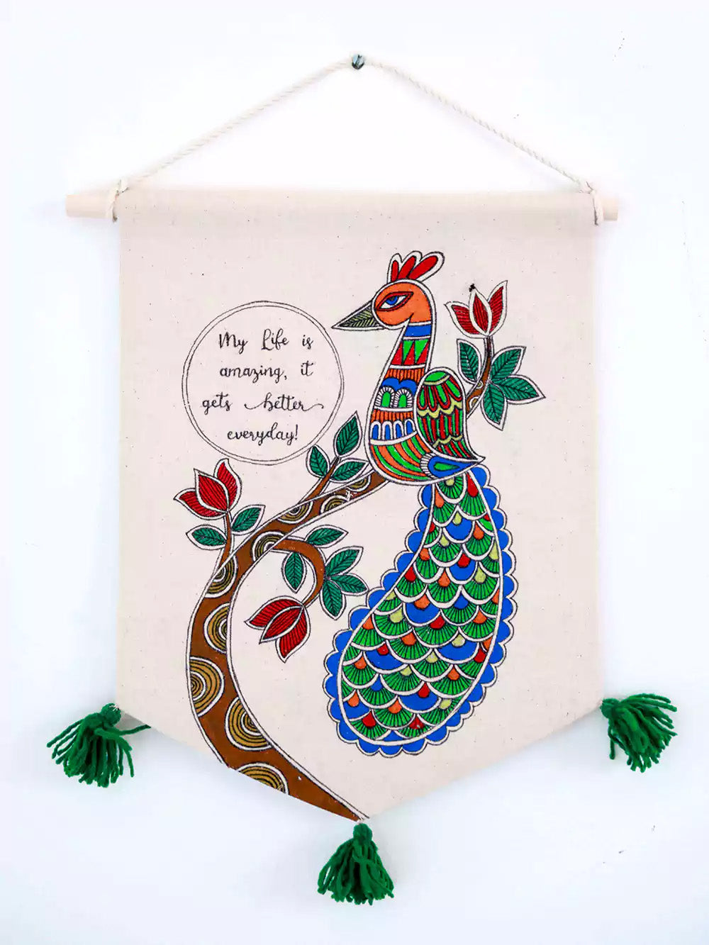 Hand Made Madhubani Peacock Design Wall Hanging