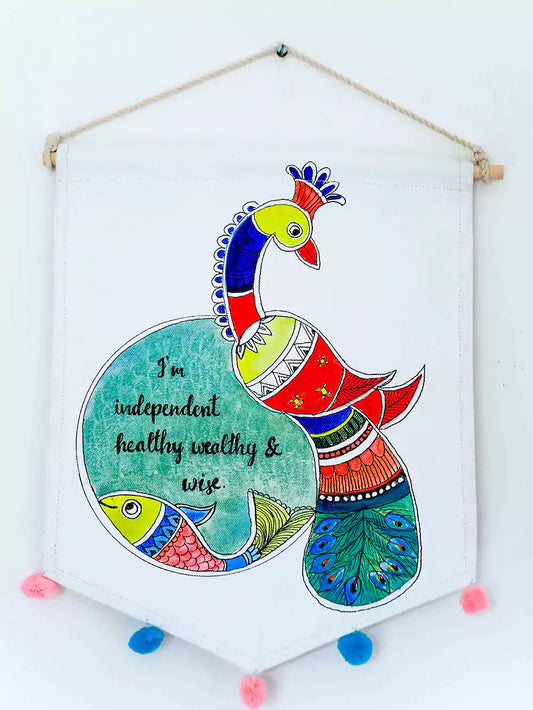 Modern Hand Painted Madhubani Affirmations Wall Hanging