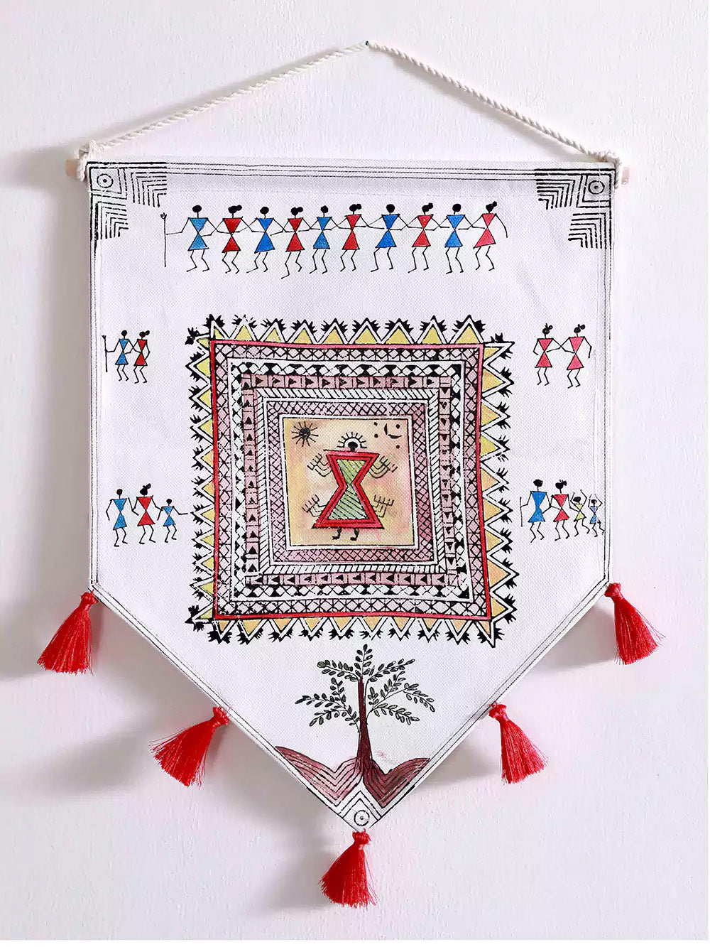 Hand Painted Warli Decor Boho Wall Hanging Set of 2