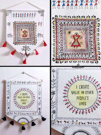 Thumbnail for Hand Painted Warli Decor Boho Wall Hanging Set of 2