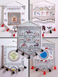 Thumbnail for Boho Decor Hand Painted Warli Wall Hanging Set of 5