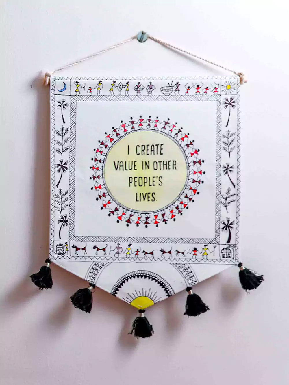 Hand Painted Positive quotes Boho Warli Wall Hanging Set of 2
