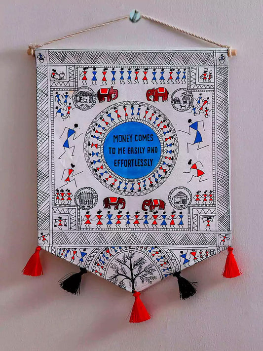 Hand Painted Warli Painting With Affirmation Wall Hanging
