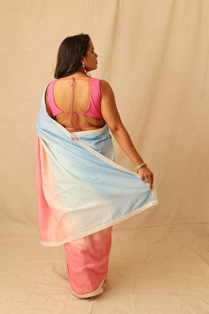 Soothing-Multi-Color-Ombre-Pure-Cotton-Saree-with-Lace-Border-Detail