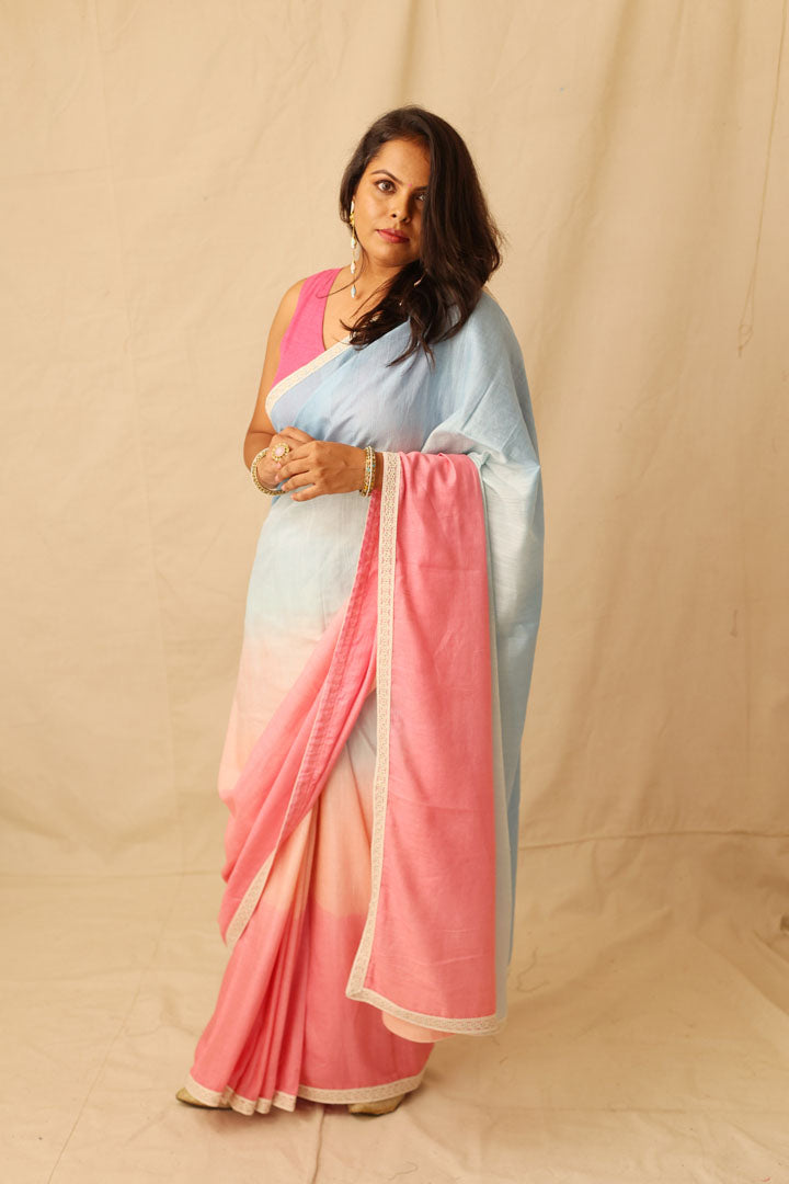 Soothing-Multi-Color-Ombre-Pure-Cotton-Saree-with-Lace-Border-Detail