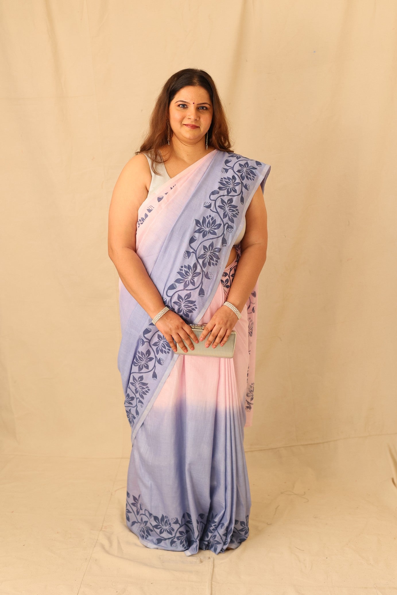 Royal Ombre Pure Cotton Border Printed Saree