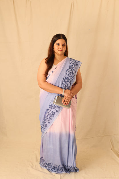 Royal Ombre Pure Cotton Border Printed Saree