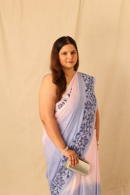 Royal Ombre Pure Cotton Border Printed Saree