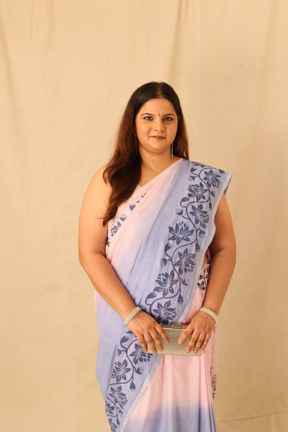 Royal Ombre Pure Cotton Border Printed Saree