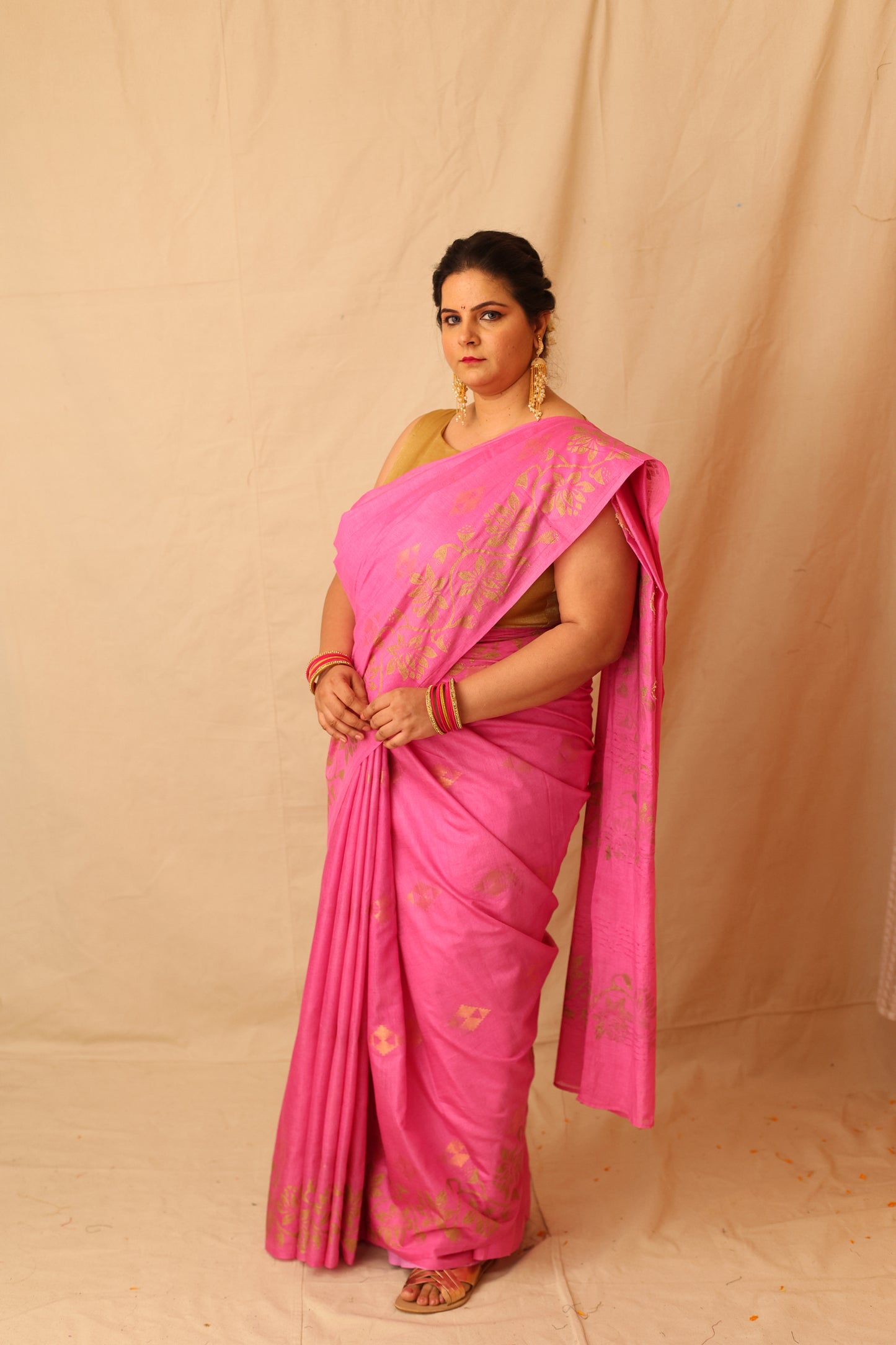 Fresh and Festive Lilac Semi Silk Saree with Delicate Lotus Border Print