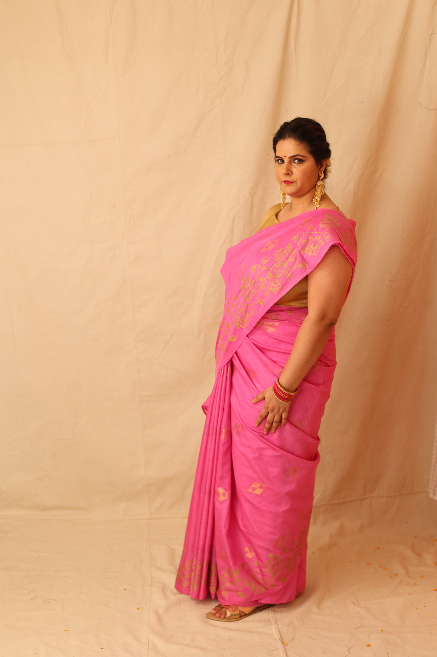 Fresh and Festive Lilac Semi Silk Saree with Delicate Lotus Border Print