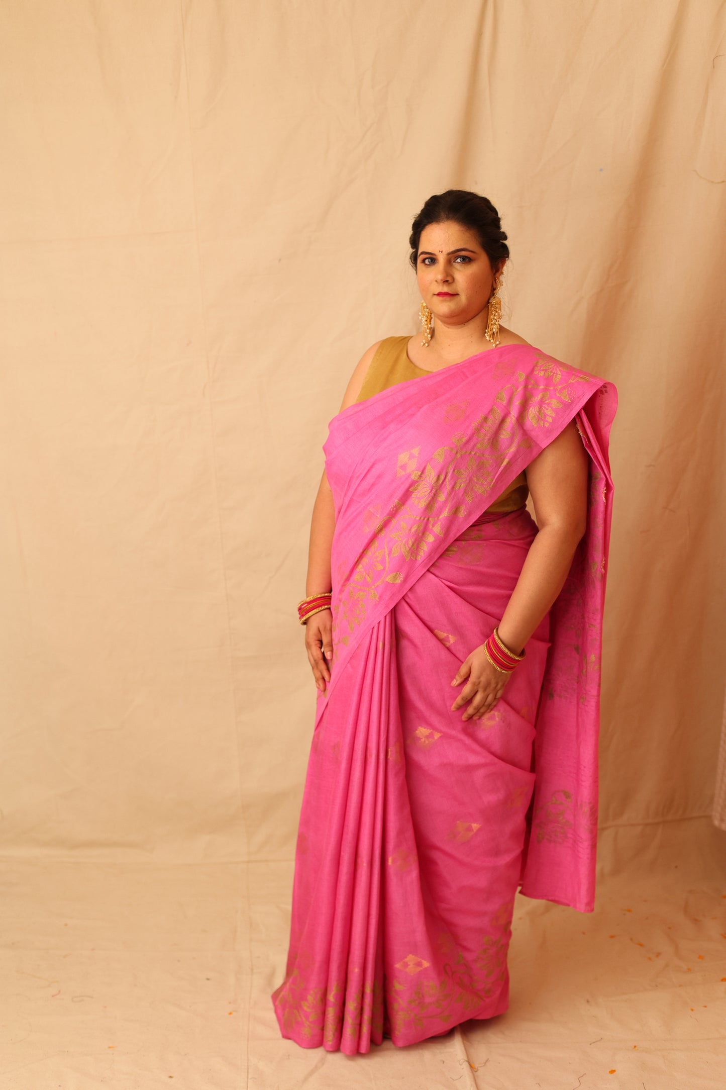 Fresh and Festive Lilac Semi Silk Saree with Delicate Lotus Border Print