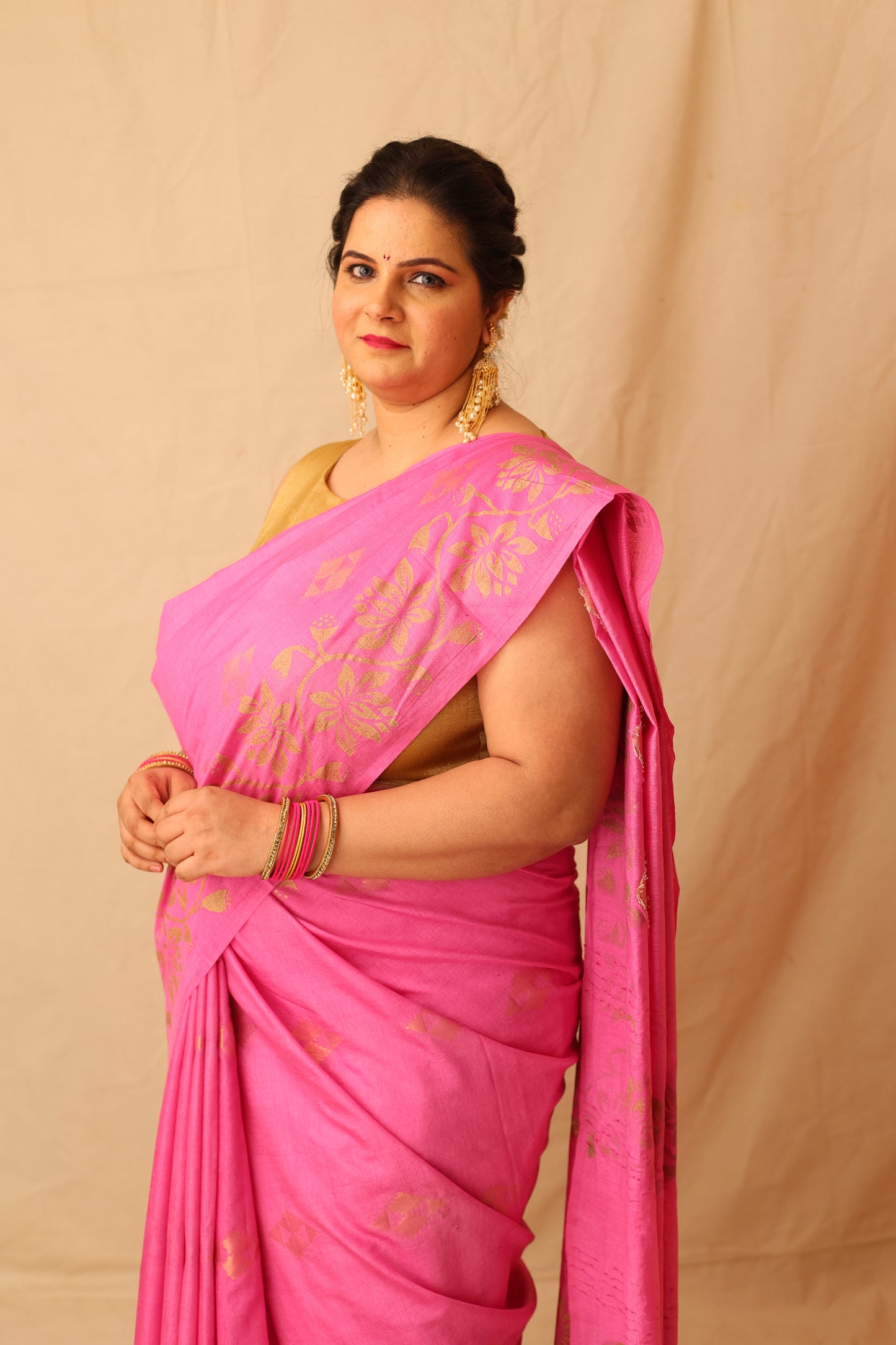 Fresh and Festive Lilac Semi Silk Saree with Delicate Lotus Border Print