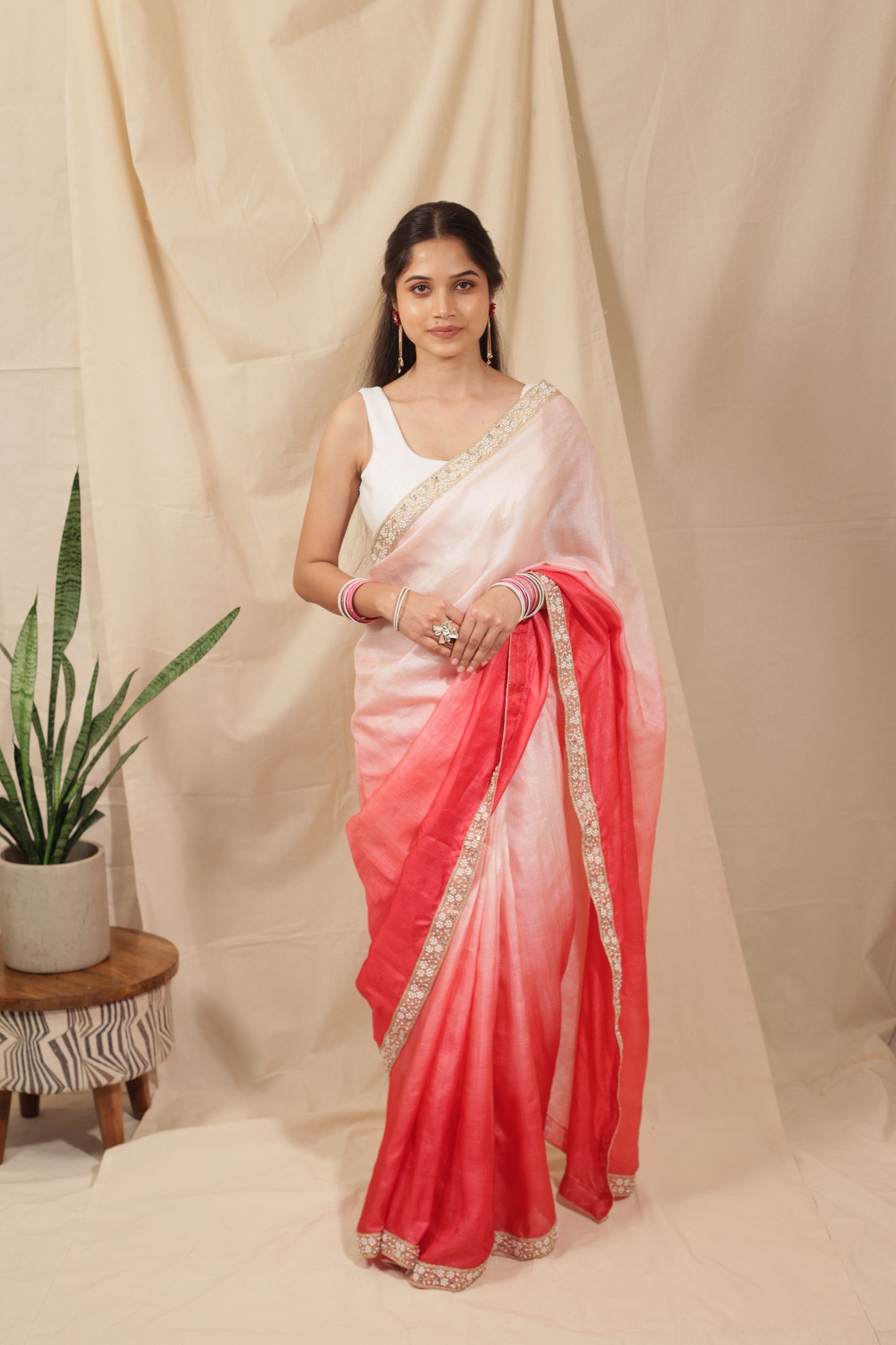 Royal Ombre Tussar Silk Saree with Pearl Border