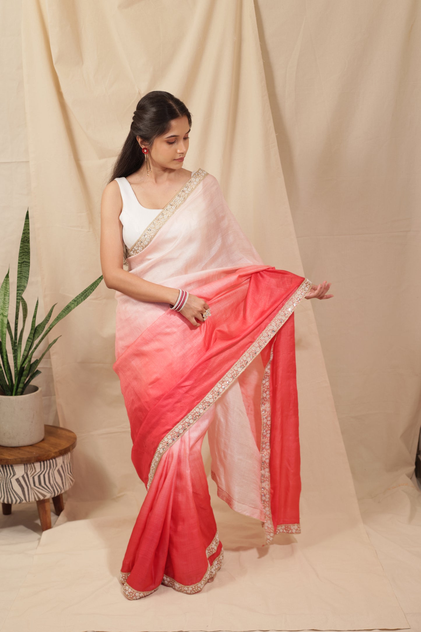 Royal Ombre Tussar Silk Saree with Pearl Border