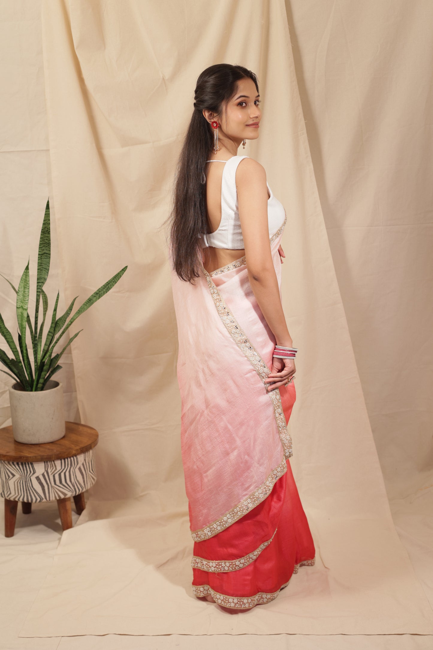 Royal Ombre Tussar Silk Saree with Pearl Border